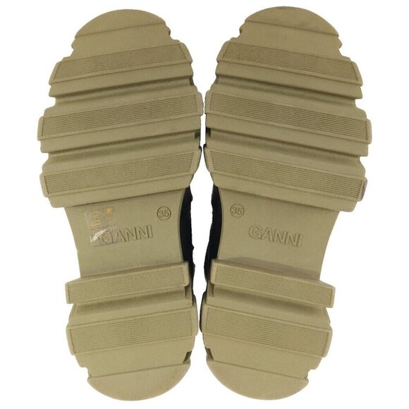 Ganni Quilted Nylon & Leather Combat Boot Size 35 US 5 Black Green $475 - Picture 8 of 12